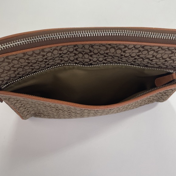 Authentic COACH Signature  Pouch Clutch Canvas/Leather Beige/Brown Large Unisex